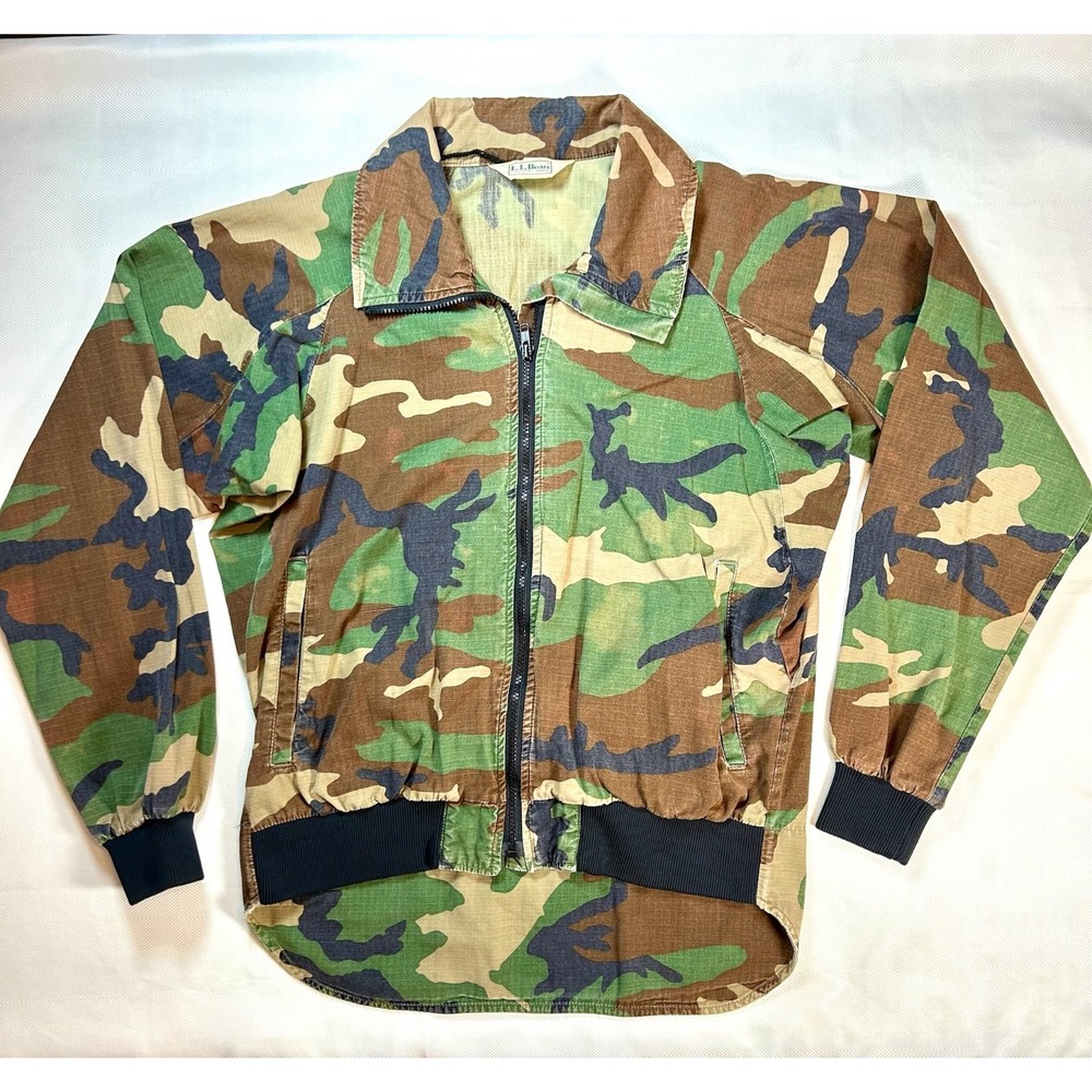 VTG LL Bean Jacket Woodland Camo Military Full Zip Ripstop Bomber - Men's Medium